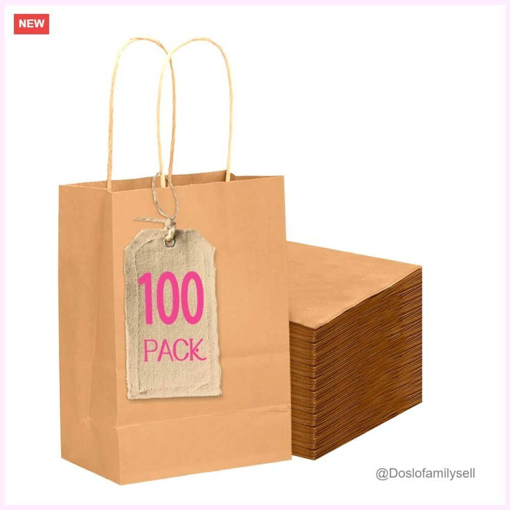 100 Mini Paper Gift Bags with Handles Bulk 4.5x2.5x6 Inch